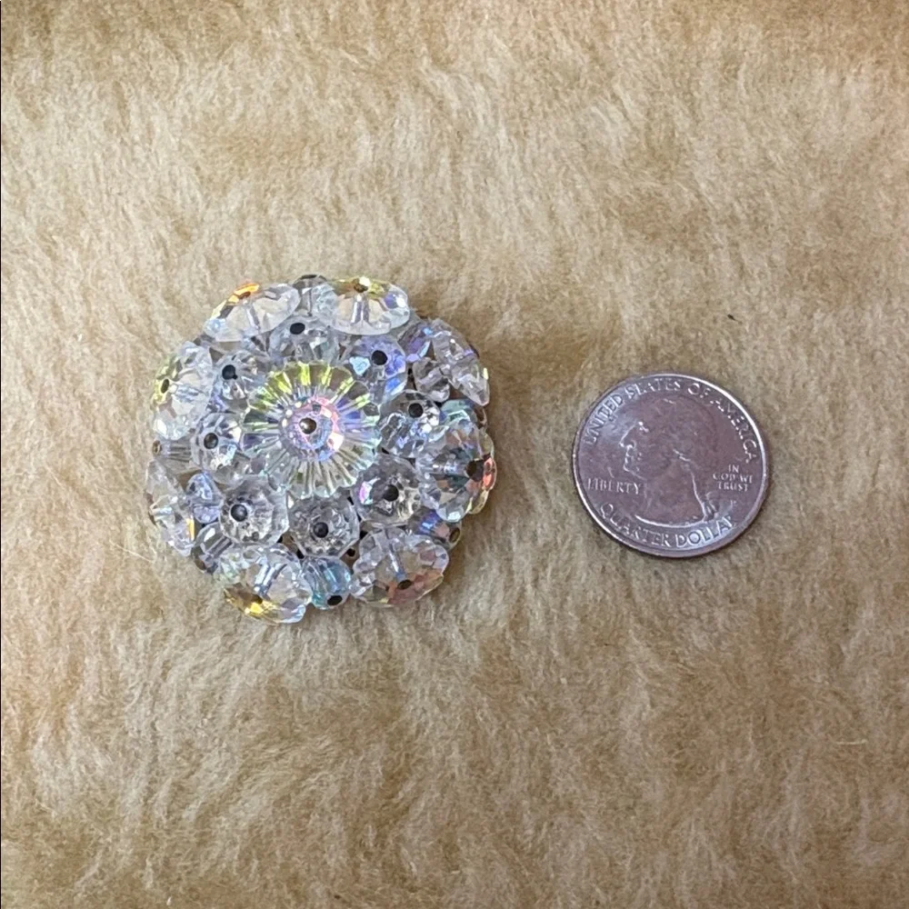 Vintage Crystal Brooch with Iridescent Flower Accents
